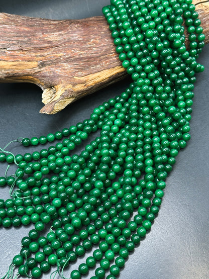 Natural Green Jade Gemstone Bead Smooth 6mm 8mm 10mm Round Beads, Gorgeous Natural Deep Green Color Jade Gemstone Bead Full Strand 15.5"