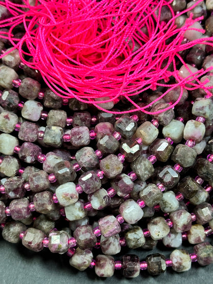 NATURAL Plum Tourmaline Gemstone Bead Faceted 6mm Cube Shape Bead, Gorgeous Plum Purple Color Tourmaline Gemstone Beads, Full Strand 15.5"