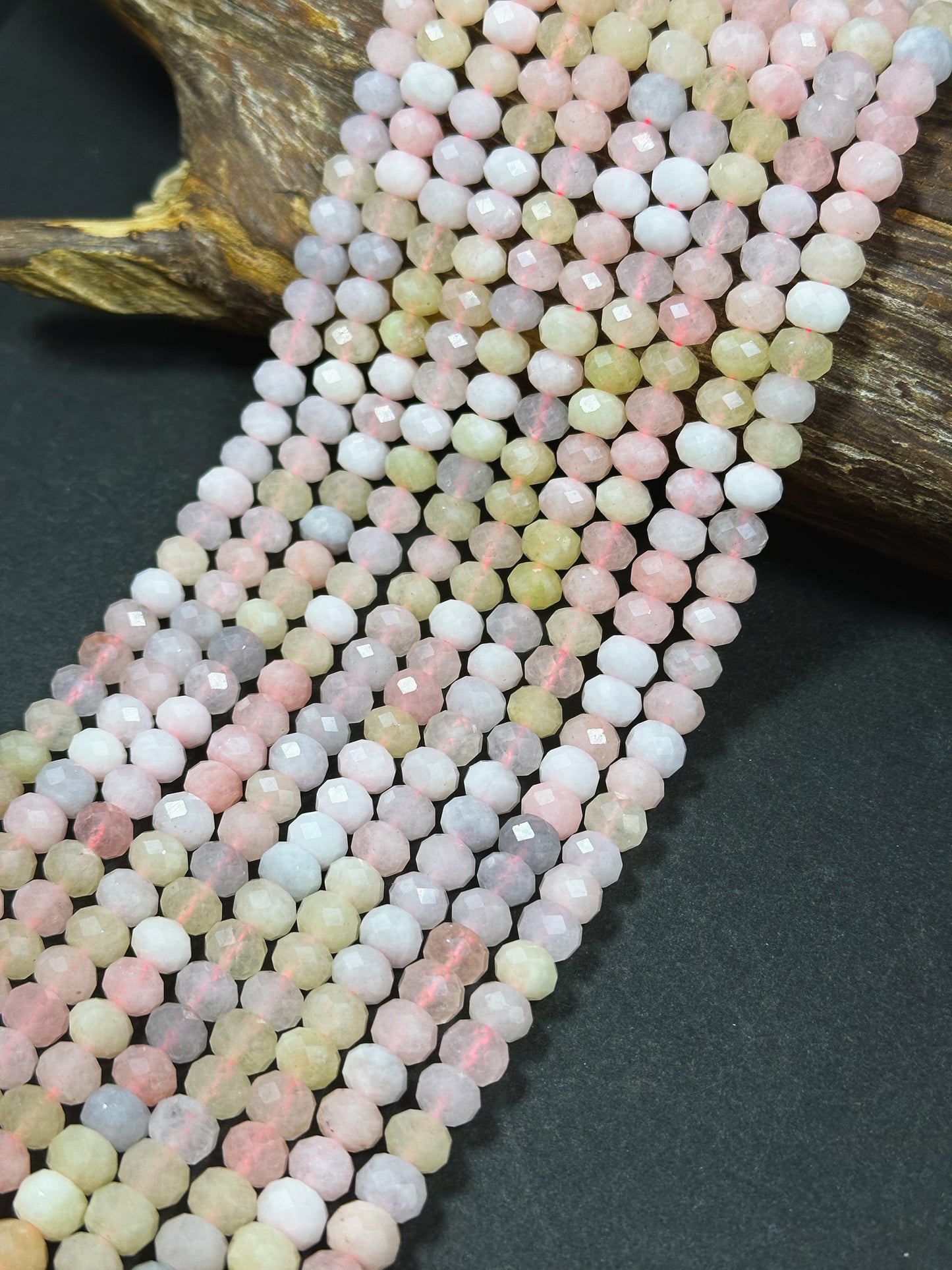 Natural Morganite Gemstone Bead Faceted 6x4mm 8x5mm Rondelle Shape, Beautiful Natural Pastel Pink Purple Yellow Color Morganite Beads 15.5" Strand