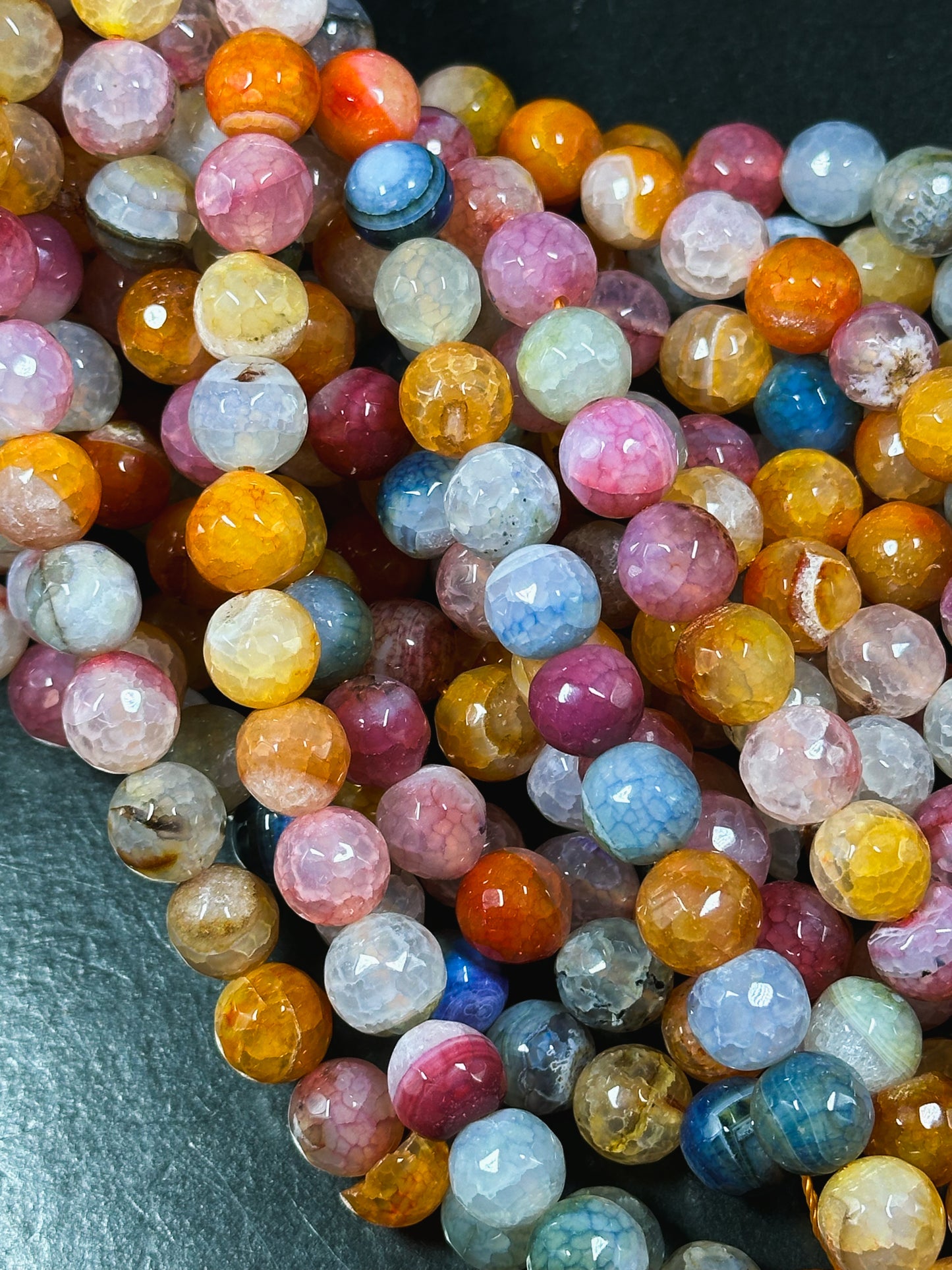 Natural Dragon Vein Agate Gemstone Bead Faceted 10mm Round Bead, Gorgeous Multicolor Dragon Vein Agate Bead, Great Quality Full Strand 15.5"