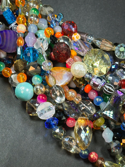 Multicolor Mixed Chinese Crystal Glass Beads, Beautiful Multicolor Mixed Shapes Glass Crystal Loose Craft Jewelry Beads Full Strand 15.5"