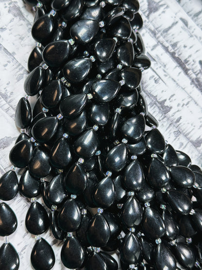 Natural Black Onyx Gemstone Bead 17x13mm Teardrop Shape Bead, Beautiful Natural Black Color Onyx Gemstone Beads, Full Strand 15.5"