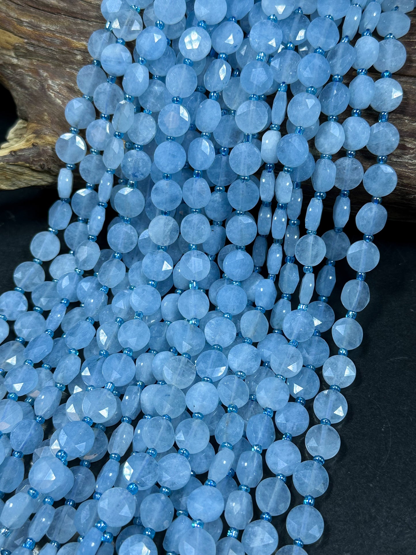 Natural Aquamarine Gemstone Bead Faceted 10mm Coin Shape Bead, Beautiful Natural Blue Color Aquamarine Beads, Great Quality 15.5" Strand