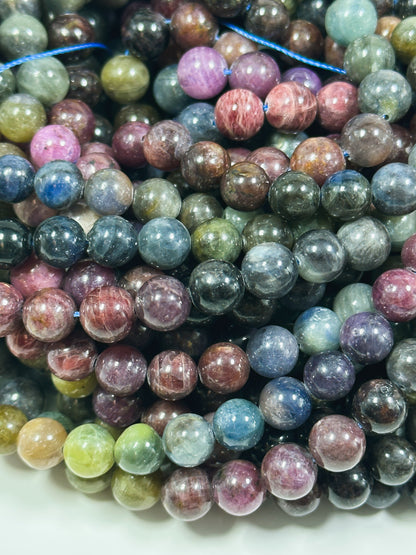 AA+ NATURAL Ruby Sapphire Gemstone Bead 6mm 8mm 10mm Round Beads, Beautiful Multicolor Ruby Sapphire Gemstone Beads Full Strand 15.5" High Quality