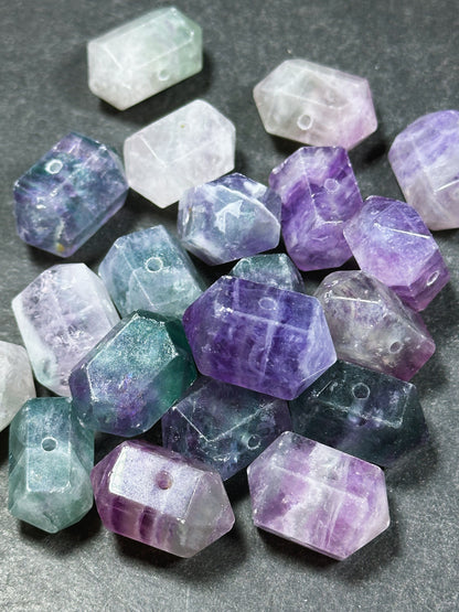 Natural Fluorite Gemstone Bead Faceted 25x16mm Double Point Barrel Shape Bead, Gorgeous Natural Purple Green Color Fluorite LOOSE BEAD (1pc)