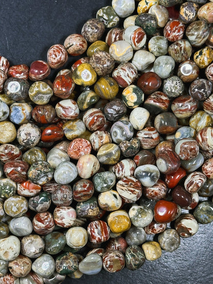 Natural Polychrome Jasper Gemstone Bead 10-12mm Nugget Shape, Beautiful Red Beige Brown Gray Color Polychrome Jasper Bead, Full Strand 15.5"