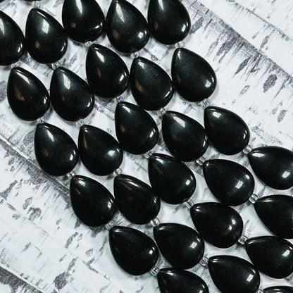 Natural Black Onyx Gemstone Bead 17x13mm Teardrop Shape Bead, Beautiful Natural Black Color Onyx Gemstone Beads, Full Strand 15.5"