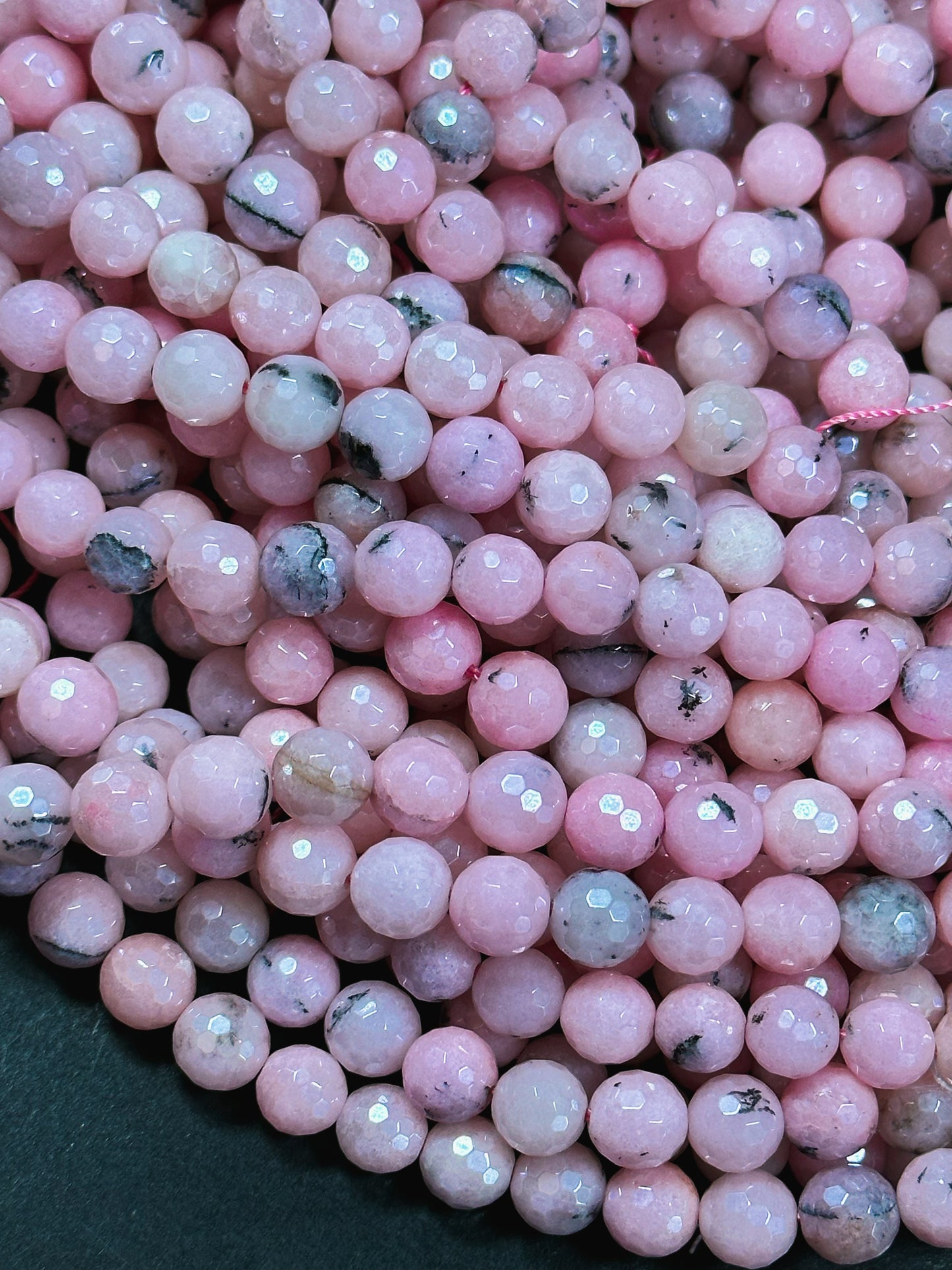 Mystic Natural Pink Opal Gemstone Bead Faceted 8mm 10mm Round Beads, Beautiful Pink Color Pink Opal Gemstone Bead Great Quality, 15.5" Strand