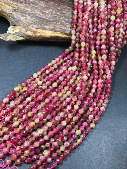 Natural Watermelon Tourmaline Quartz Gemstone Bead Faceted 6mm 8mm 10mm Round Beads, Beautiful Green Red-Pink Color Beads, Great Quality Full Strand 15.5"