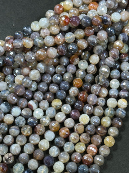 Mystic Natural Botswana Agate Gemstone Bead Faceted 8mm Round Beads, Beautiful Natural Multicolor Gray Brown Botswana Agate Stone Bead 15.5"