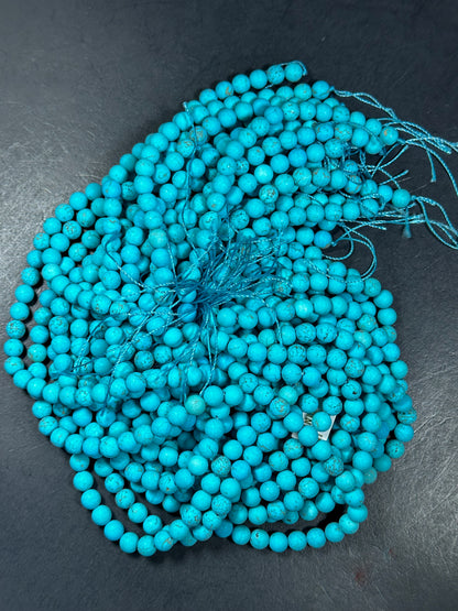 NATURAL Matte Blue Howlite Turquoise Gemstone Bead 6mm 8mm 10mm Round Beads, Gorgeous Turquoise Blue Color Beads Full Strand 15.5"