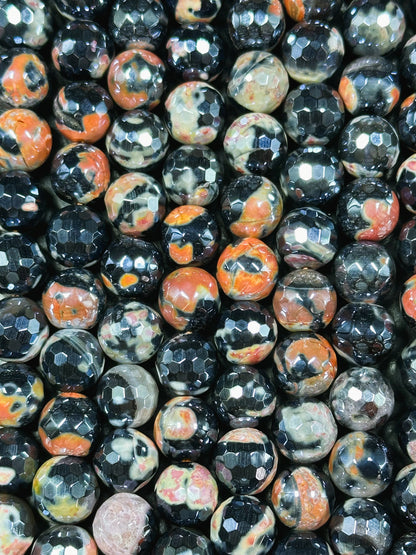 Mystic Natural Tibetan Agate Gemstone Bead Faceted 8mm 10mm Round Beads, Beautiful Mystic Orange Black Agate Stone Beads, Full Strand 15.5"