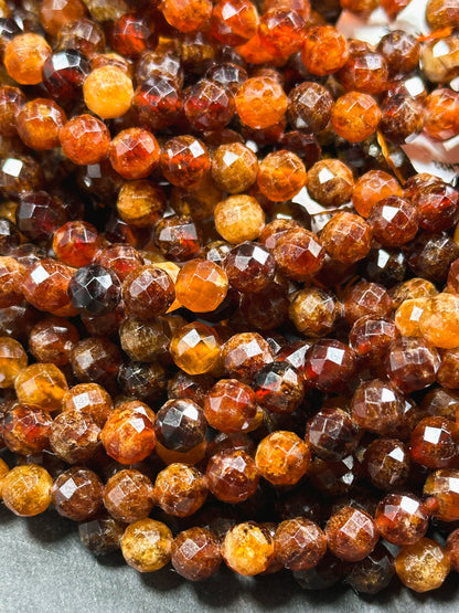 AA Natural Hessonite Orange Garnet Gemstone Bead Faceted 7mm 9mm Round Bead, Gorgeous Orange Brown Color Hessonite Garnet Bead, 15.5" Strand