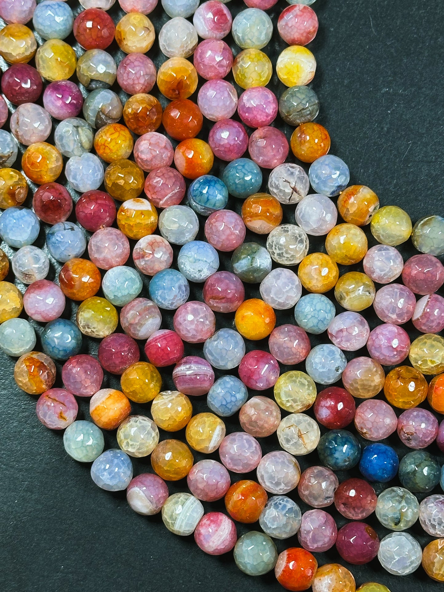 Natural Dragon Vein Agate Gemstone Bead Faceted 10mm Round Bead, Gorgeous Multicolor Dragon Vein Agate Bead, Great Quality Full Strand 15.5"