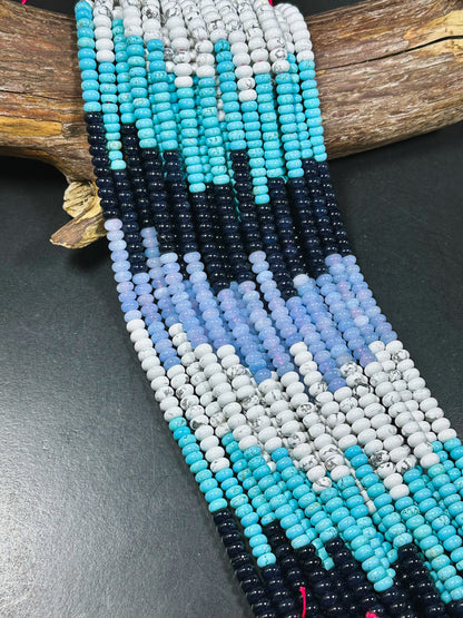 Natural Mixed Gemstone Beads 8x5mm Rondelle Shape, Beautiful Multi Stone Howlite Turquoise Aquamarine Blue Jade Gemstone Beads, Full Strand 15.5"