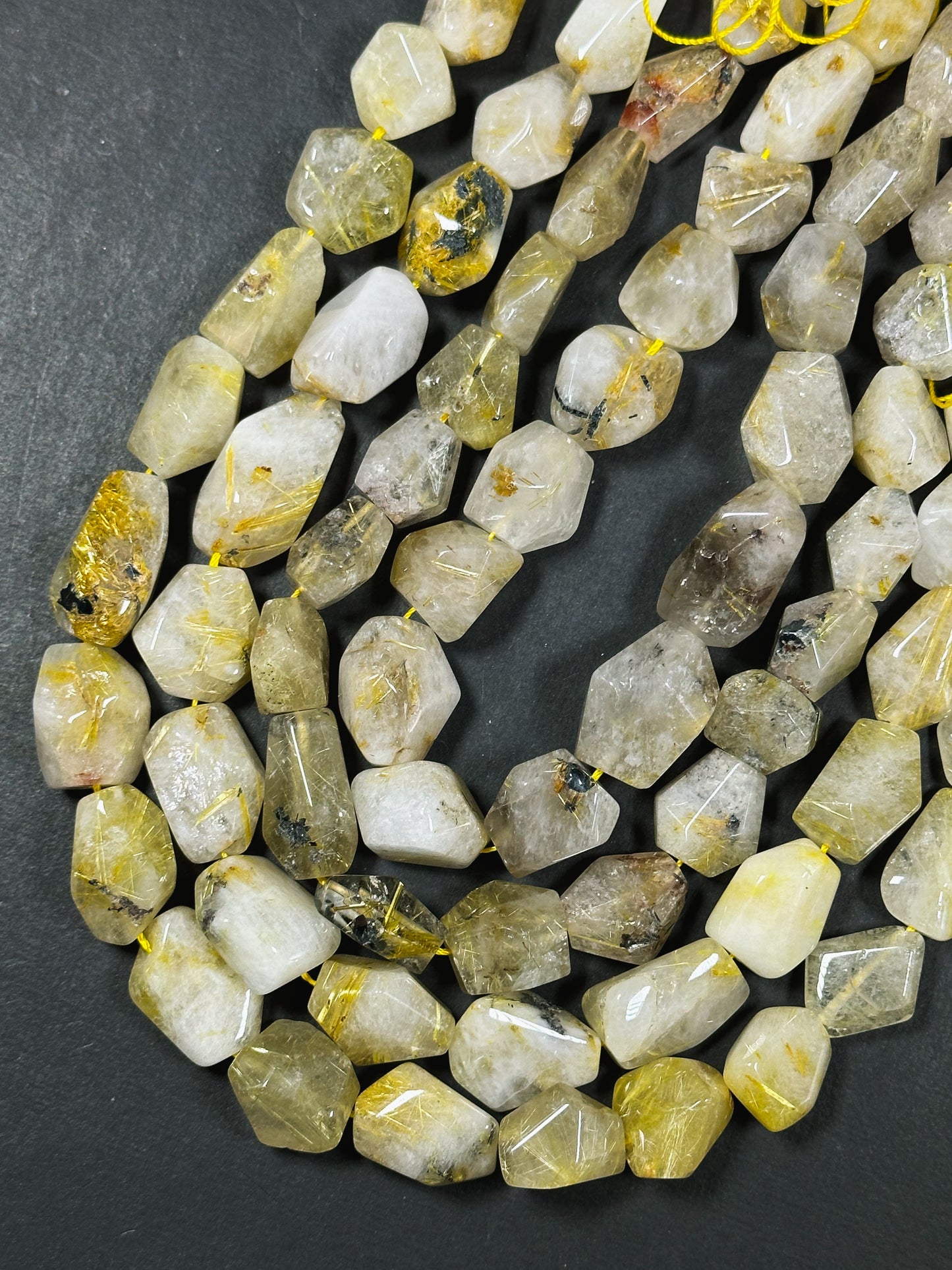 Natural Gold Rutilated Quartz Gemstone Bead Faceted Freeform Nugget Shape, Beautiful Golden Yellow Color Quartz, Great Quality Full Strand