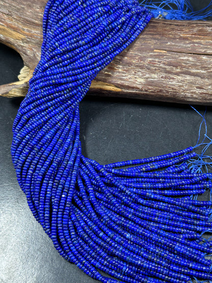 Natural Lapis Lazuli Gemstone Bead Smooth 4x2mm Rondelle Shape Beads, Gorgeous Natural Royal Blue Color Lapis Beads, Excellent Quality 15.5"