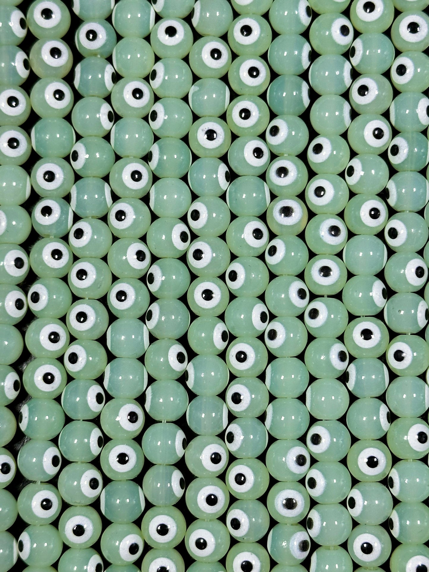 Beautiful Light Green Evil Eye Glass Beads 6mm 8mm Round Beads, Beautiful Light Green Evil Eye Amulet Glass Beads, Full Strand Glass Beads