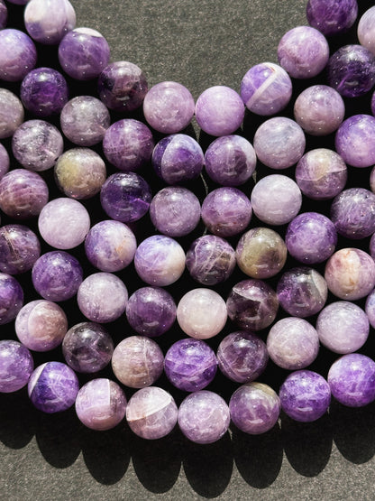 Natural Flower Amethyst Gemstone Bead 10mm Round Beads, Gorgeous Natural Purple Beige Color Flower Amethyst Stone Beads, Full Strand 15.5"