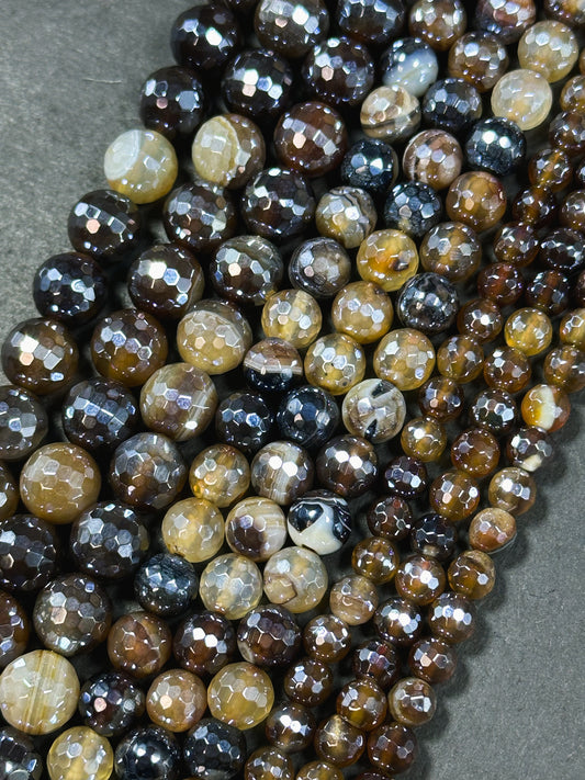 Mystic Natural Botswana Agate Gemstone Bead Faceted 6mm 8mm 10mm Round Beads, Beautiful Natural Brown Botswana Agate Gemstone Bead 15.5"