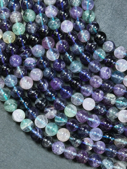 Natural Dark Fluorite Gemstone Bead 6mm 8mm 10mm Round Beads, Gorgeous Natural Multicolor Green Purple Blue Fluorite Beads Full Strand 15.5"