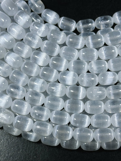 Natural Selenite Gemstone Bead 12x8mm Tube Shape Bead, Beautiful Natural White Color Selenite Gemstone Bead, Great Quality Full Strand 15.5"