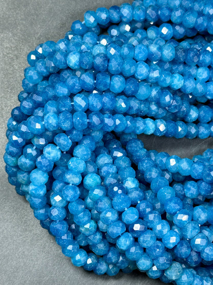 NATURAL Blue Apatite Gemstone Bead Faceted 6x5mm 8x6mm Rondelle Shape, Beautiful Blue Color Apatite Gemstone Bead, Great Quality Apatite 15.5"