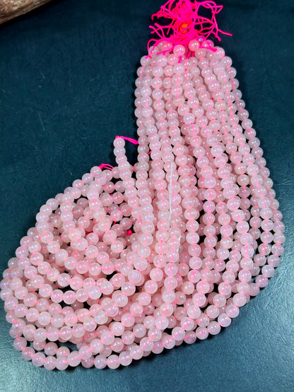 AAA Mystic Natural Rose Quartz Gemstone Bead 6mm 8mm 10mm Round Bead, Beautiful Natural Pink Color Rose Quartz Gemstone Bead 15.5" Strand