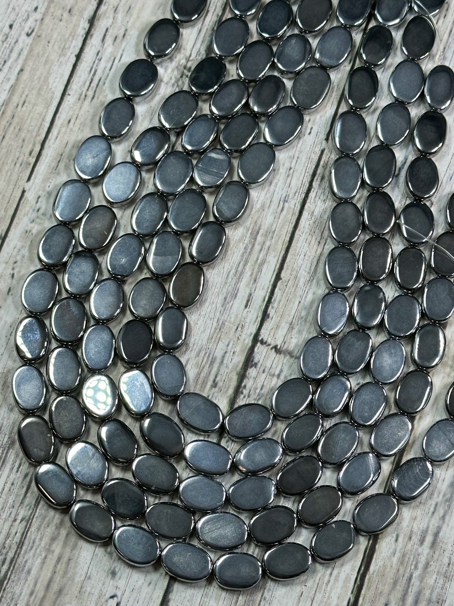 Natural Hematite Gemstone Bead 14x10mm Oval Shape Bead, Beautiful Metallic Gray Color Hematite Gemstone Beads, Full Strand 15.5"