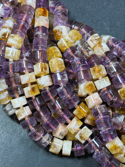 Natural Ametrine Gemstone Beads 11x8mm Cylinder Rondelle Beads, Gorgeous Natural Purple Orange Color Ametrine Beads, Excellent Quality 15.5"