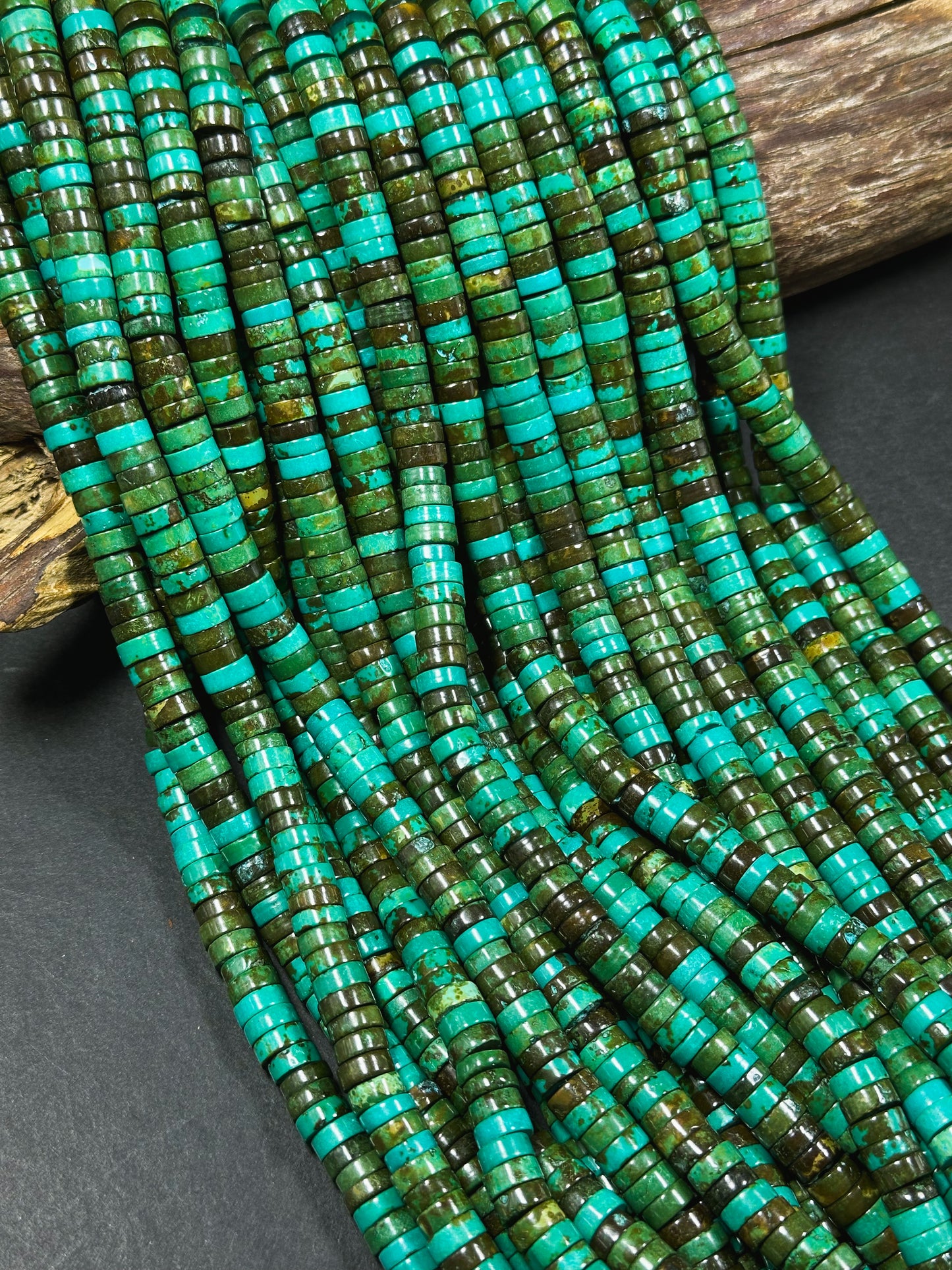 Natural Chinese Turquoise Gemstone Bead 8x3mm Heishi Shape, Beautiful Green Blue Brown Color Turquoise Beads, Great Quality 15.5" Strand