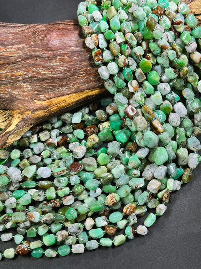 Natural Chrysoprase Gemstone Freeform Pebble Nugget Beads, Beautiful Natural Green Brown Color Great Quality Chrysoprase Full Strand 15.5"