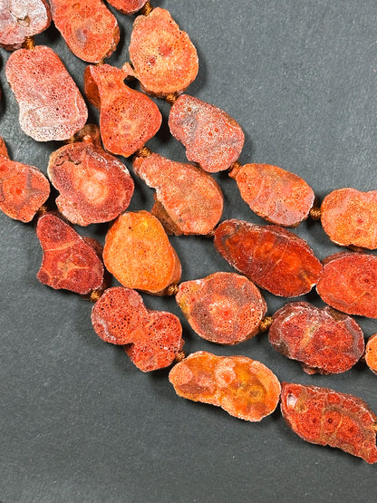 100% Natural Spanish Sponge Coral Gemstone Freeform Oval Shape Beads, Gorgeous Natural Orange Red Color Sponge Coral Gemstone Bead 15.5"