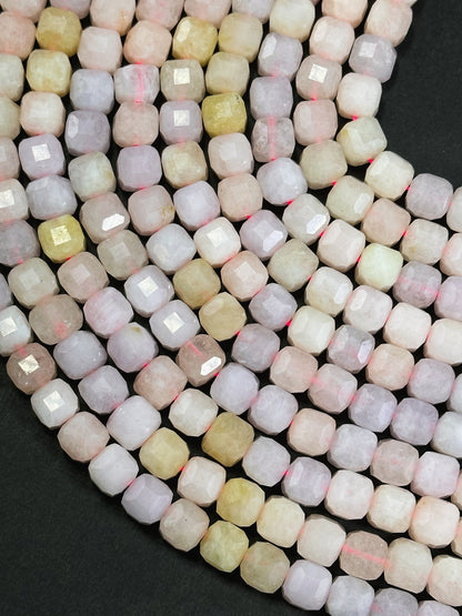 AAA Natural Morganite Gemstone Bead Faceted 8mm Cube Shape, Gorgeous Multicolor Pastel Pink Yellow Purple Morganite Beads, Excellent Quality