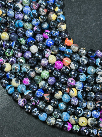 Mystic Natural Tibetan Agate Gemstone Bead Faceted 8mm 10mm Round Beads, Beautiful Mystic Multicolor Agate Stone Beads, Full Strand 15.5"