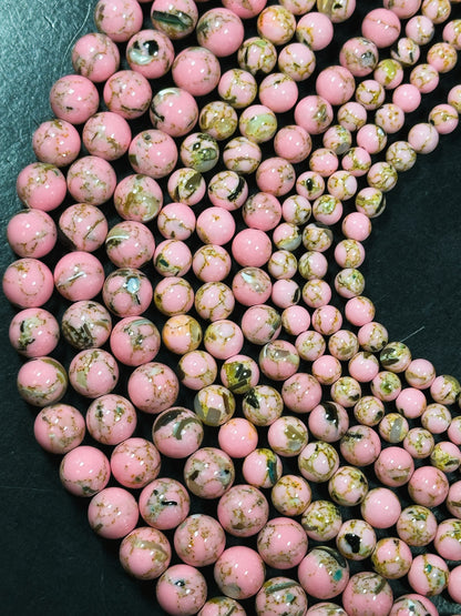 Beautiful Howlite Abalone Shell Bead 6mm 8mm 10mm Round Bead, Gorgeous Pink Color Howlite Natural Abalone Shell Bead Full Strand 15.5"