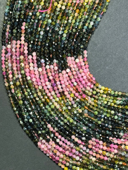 Natural Tourmaline Gemstone Bead Faceted 3.5mm Round Bead, Beautiful Multicolor Tourmaline Gemstone Beads, Great Quality Full Strand 15.5"