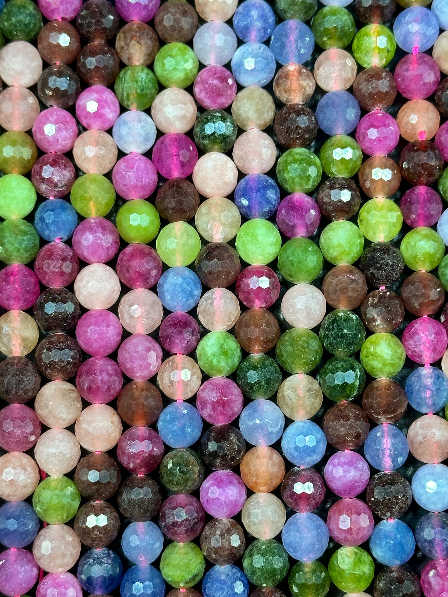 NATURAL Tourmaline Gemstone Bead Faceted 8mm 10mm Round Bead, Gorgeous Multicolor Tourmaline Gemstone Beads Full Strand 15.5" Great Quality Beads