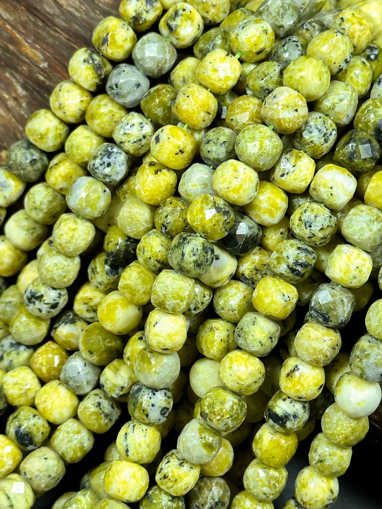 Natural Yellow Turquoise Gemstone Bead Faceted 9-10mm Cube Shape Bead, Beautiful Yellow Color Turquoise Gemstone Bead 15.5"