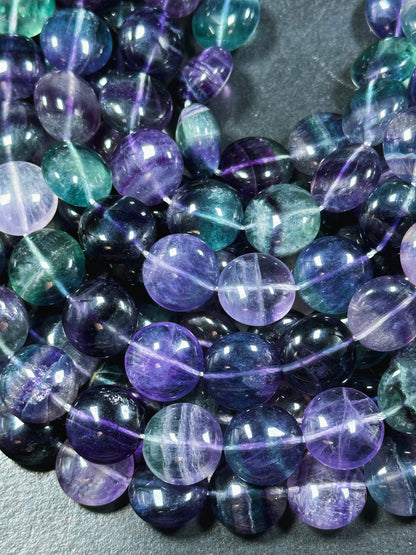 AAA Natural Fluorite Gemstone Bead 14mm Coin Shape, Beautiful Natural Purple Green Color Fluorite Gemstone Bead, Excellent Quality 15.5"