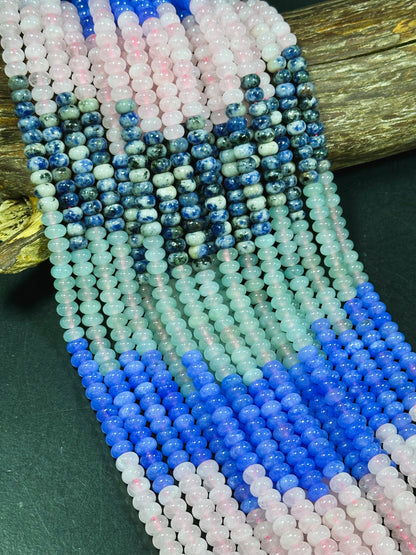 Natural Mixed Gemstone Beads 8x5mm Rondelle Shape, Beautiful Multi Jade Rose Quartz Sodalite Aquamarine Gemstone Beads Full Strand 15.5"