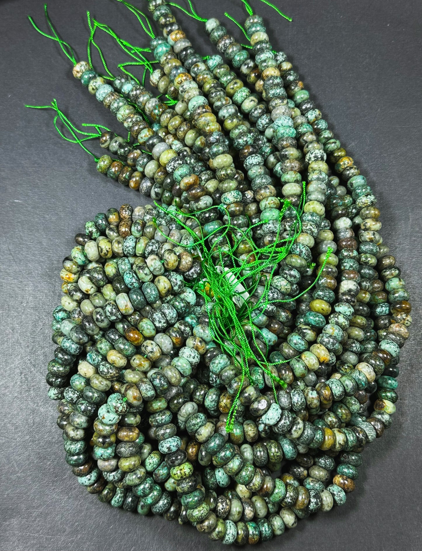 Natural African Turquoise Gemstone Bead 10x6mm Rondelle Shape, Beautiful Natural Green Brown Turquoise, Excellent Quality Full Strand 15.5"