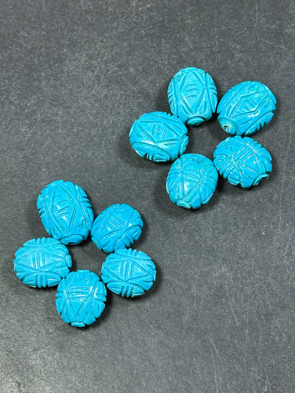 Hand Carved Howlite Turquoise Gemstone Beads Oval Shape Beads, Beautiful Hand Carved Blue Howlite Turquoise Gemstone LOOSE BEAD (1pc)