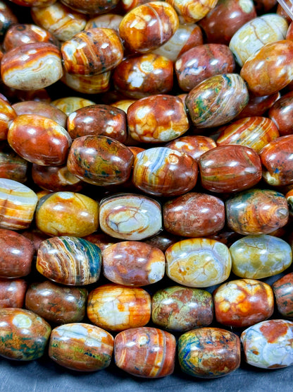 AAA NATURAL Tibetan Gemstone Bead 13x10mm Barrel Shape Bead, Gorgeous Multicolor Brown Orange Blue Color Tibetan Stone Beads Full Strand