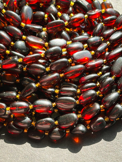 Natural Amber Gemstone Bead 14x10mm Oval Shape Bead, Beautiful Natural Dark Red Brown Color Amber Stone Bead Full Strand 15.5"