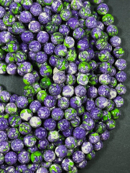 Beautiful Rain Flower Stone Bead 4mm 6mm 8mm 10mm Round Beads, Gorgeous Multicolor Purple Green Color Rain Flower Bead Full Strand 15.5"