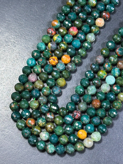 NATURAL Bloodstone Gemstone Bead Faceted 6mm 8mm 10mm 12mm Round Bead, Beautiful Natural Green Color Bloodstone Gemstone Bead 15.5"