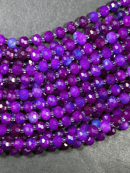 Natural Sugilite Gemstone Faceted 8x6mm Rondelle Shape Beads, Beautiful Natural Purple Heat Treated Color Sugilite Stone Beads 15.5" Strand