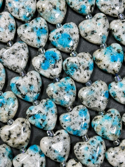 Natural K2 Stone Bead 14x15mm Heart Shape Bead, Beautiful Natural Gray Blue Color K2 Granite Jasper Bead, Great Quality Full Strand 15.5"