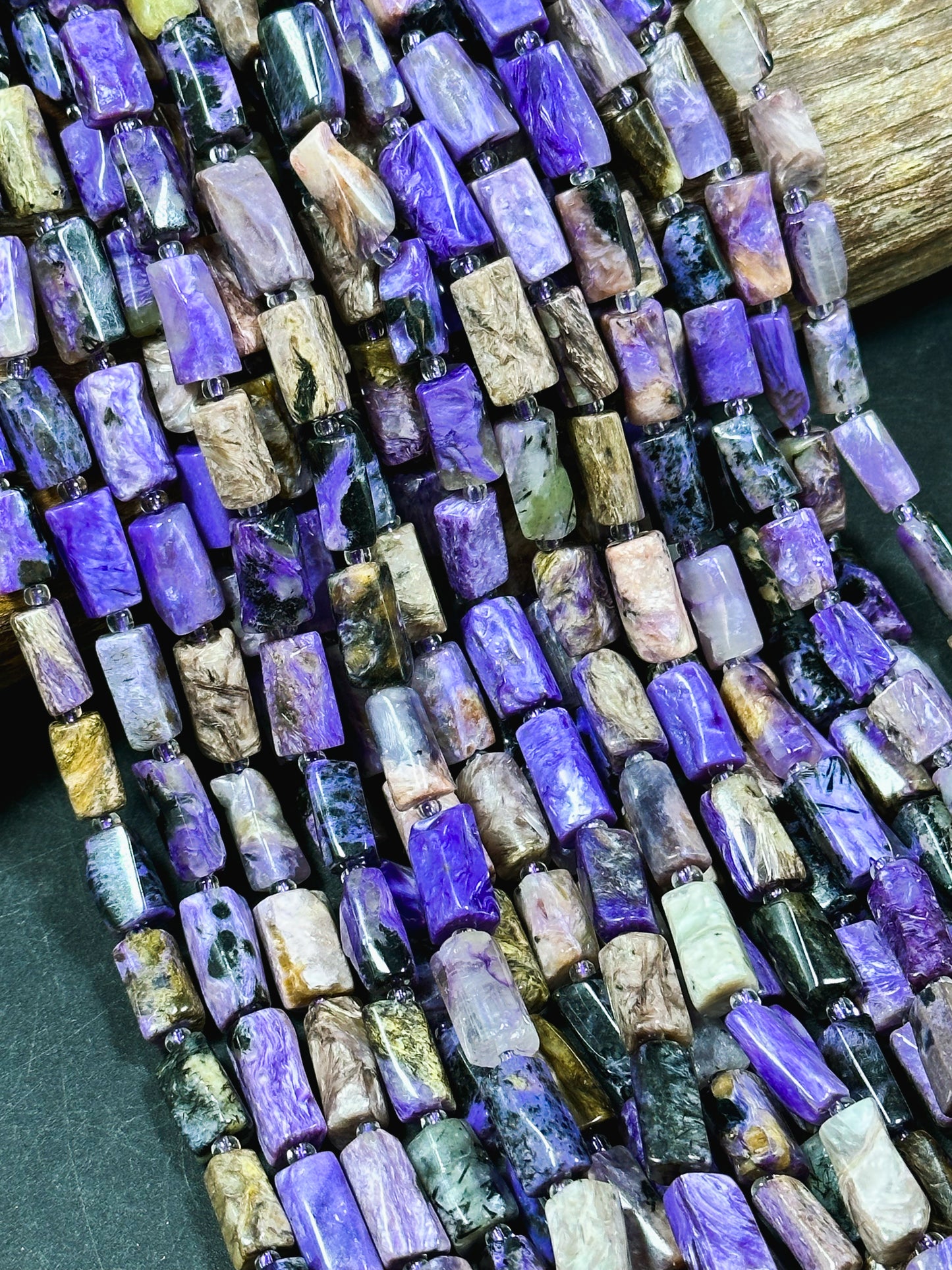 AAA NATURAL Charoite Gemstone Bead 14x8mm Tube Shape Bead, Gorgeous Natural Purple Black Color Charoite Gemstone Bead, Excellent Quality Charoite